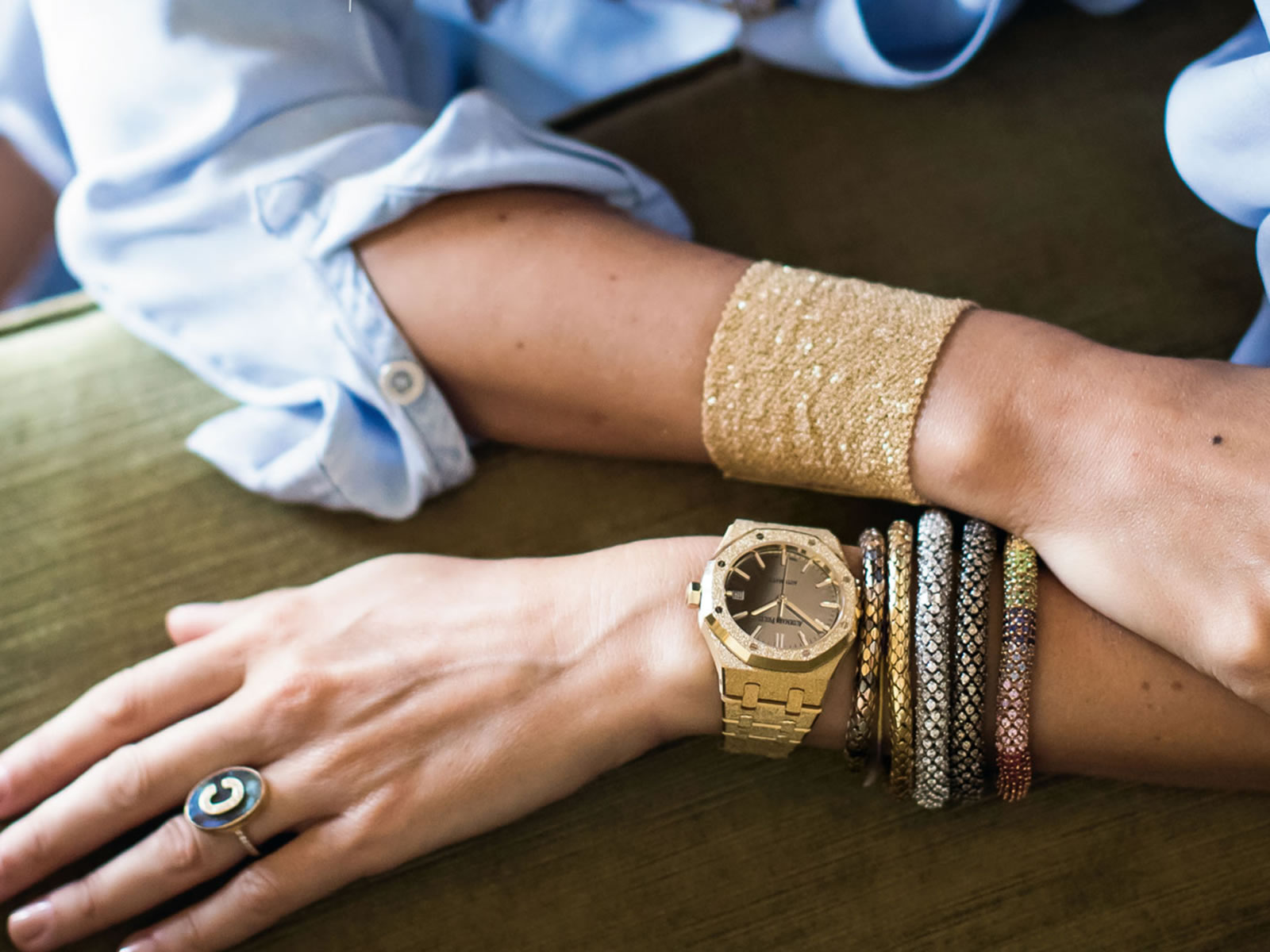 15454BA.GG.1259BA.02 Frosted Gold Carolina Bucci Royal Oak Audemars Piguet Women Watches Horobox