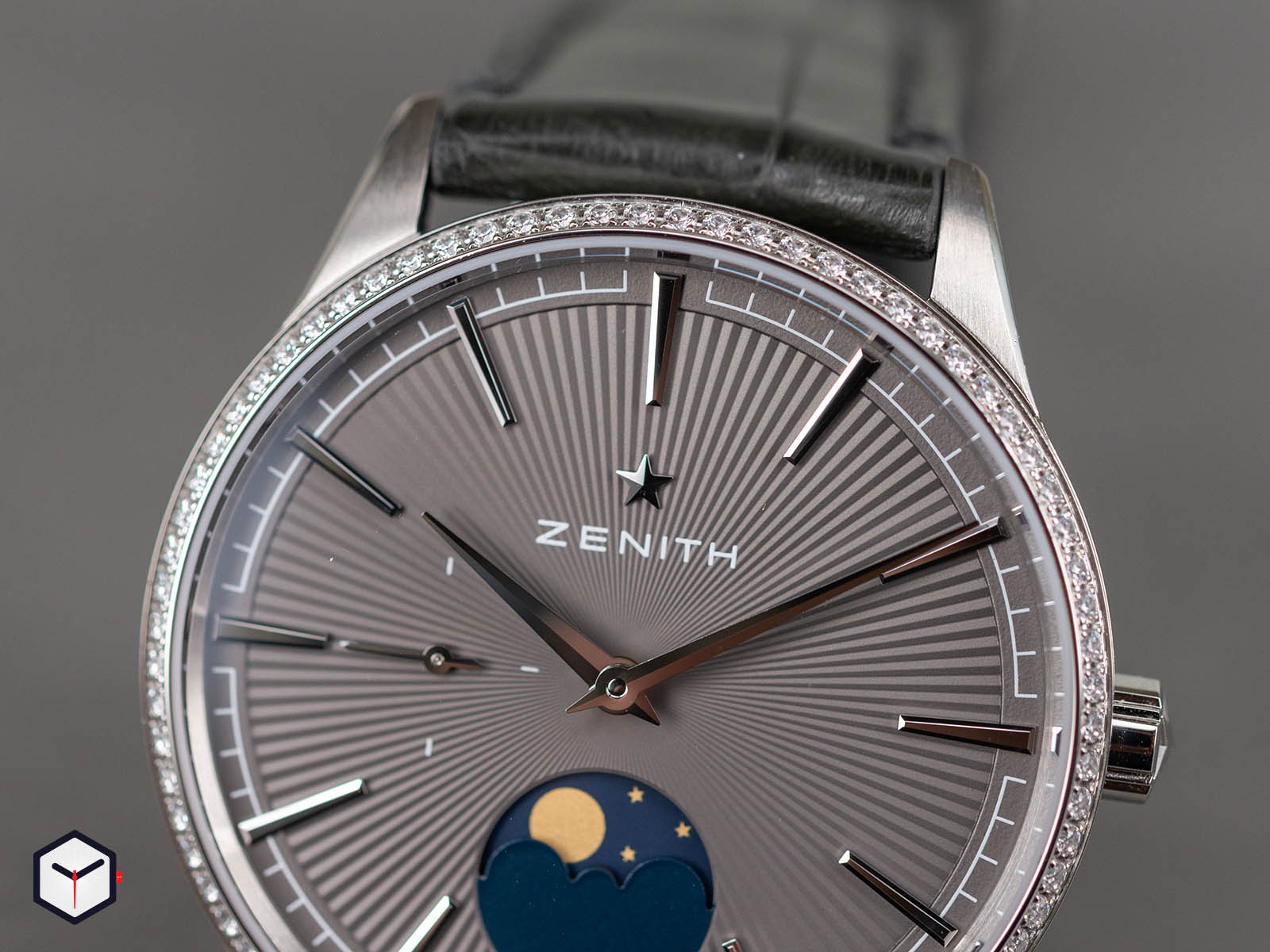 Zenith Elite Lady Moonphase Silver Dial Diamond Leather Strap Women's Watch  16.3200.692/01.C832