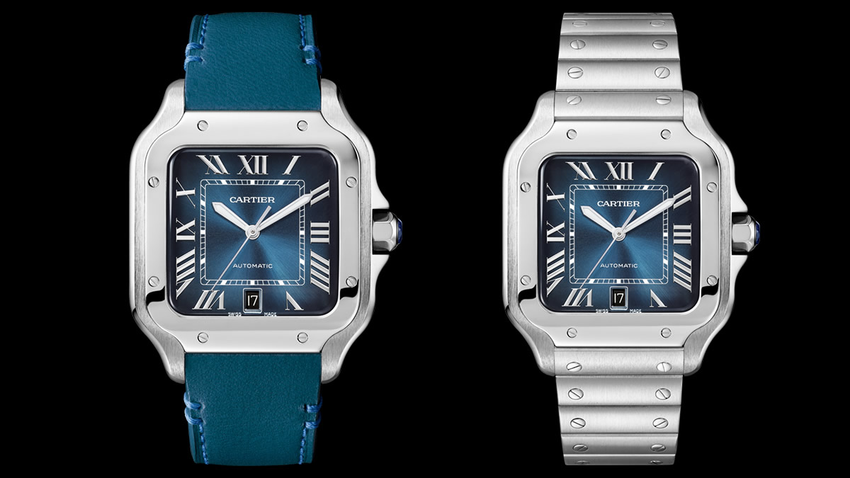 Cartier santos on sale blue face